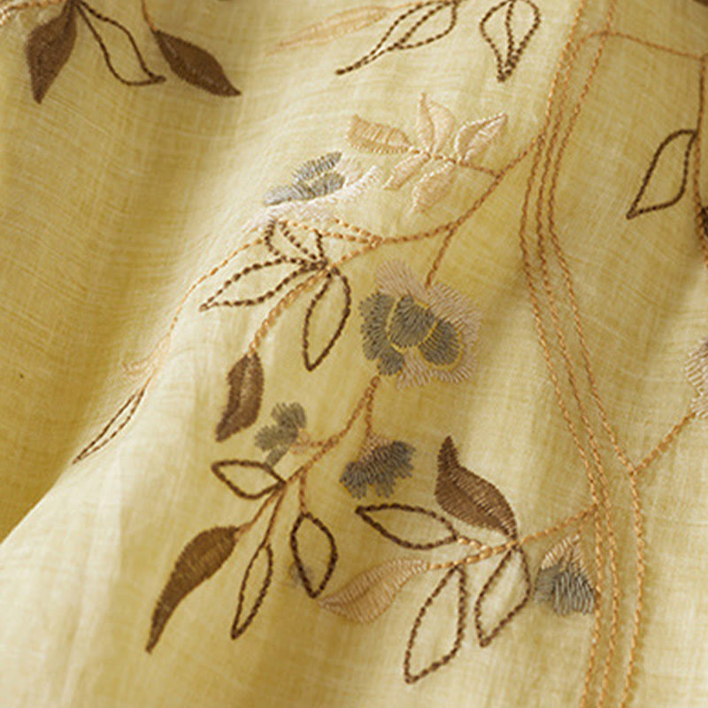 Abito midi in fibra con scollo a giro, maniche corte, foglie ricamate Buddha Stones - image 6