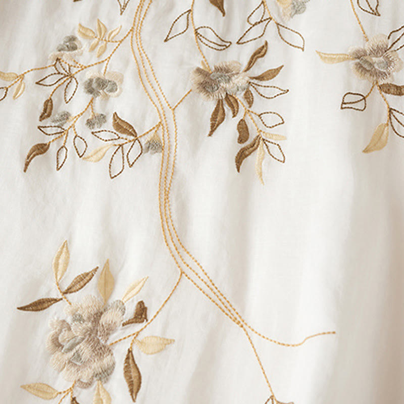 Abito midi in fibra con scollo a giro, maniche corte, foglie ricamate Buddha Stones - image 11