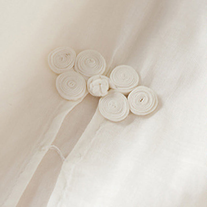 Abito midi in cotone con scollo a giro e maniche corte, ricamato con foglie Buddha Stones - image 10