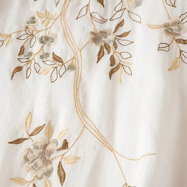 Abito midi in cotone con scollo a giro e maniche corte, ricamato con foglie Buddha Stones - image 11