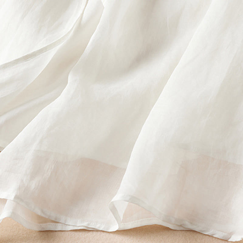 Abito midi in fibra con scollo a giro, maniche corte, foglie ricamate Buddha Stones - image 9