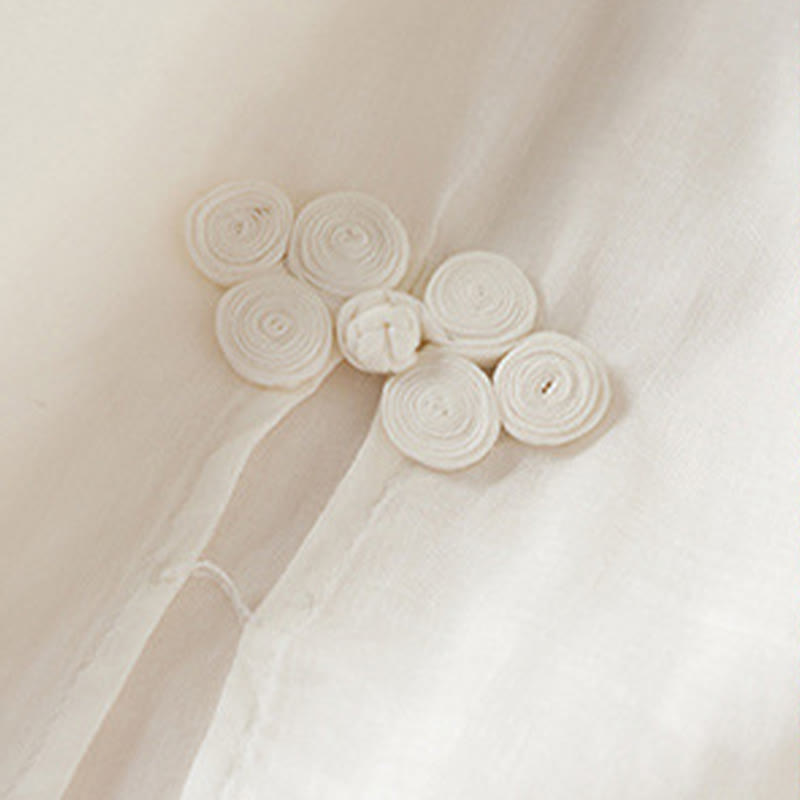 Abito midi in cotone con scollo a giro e maniche corte, ricamato con foglie Buddha Stones - image 11