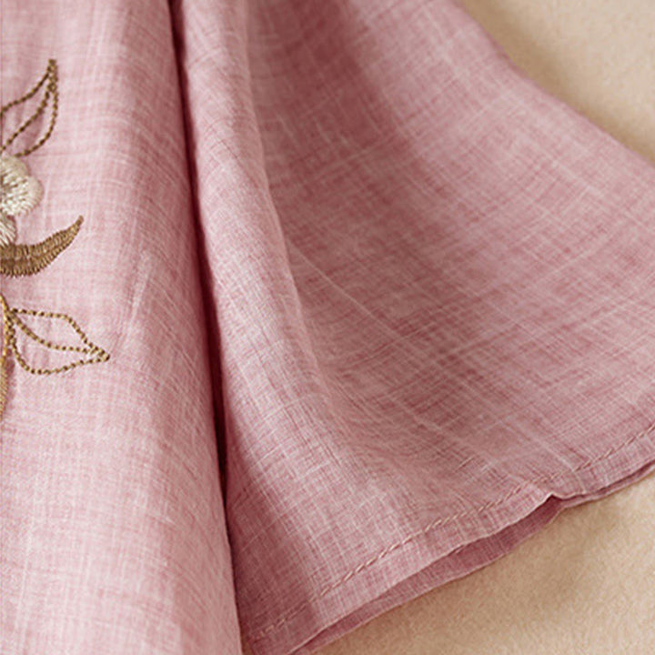 Abito midi in fibra con scollo a giro, maniche corte, foglie ricamate Buddha Stones - image 19