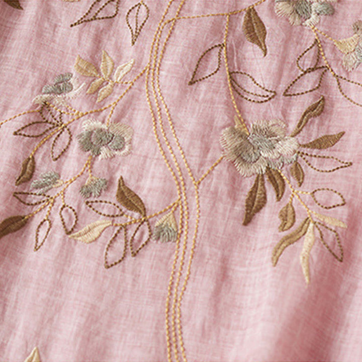 Abito midi in cotone con scollo a giro e maniche corte, ricamato con foglie Buddha Stones - image 18