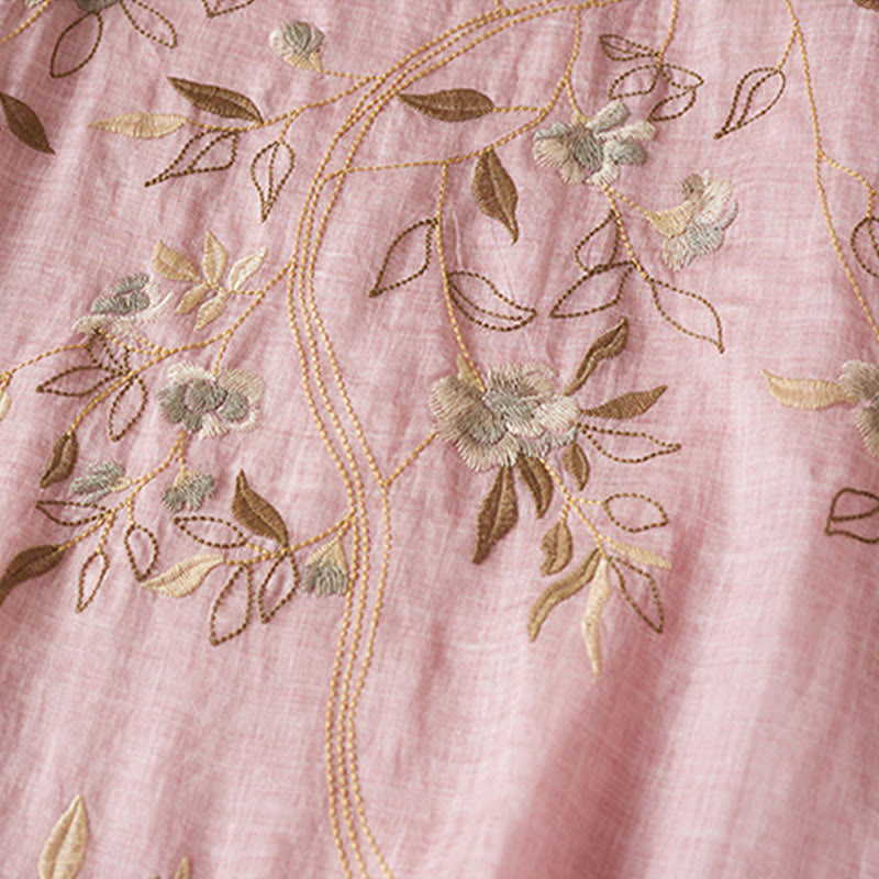 Abito midi in fibra con scollo a giro, maniche corte, foglie ricamate Buddha Stones - image 20