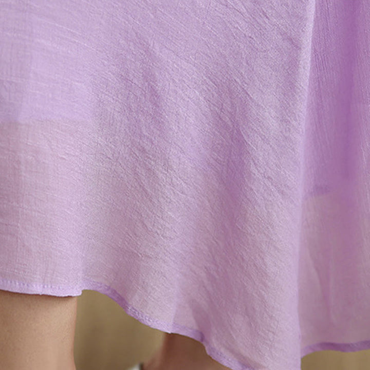 Buddha Stones Abito midi casual in cotone con scollo rotondo, maniche a tre quarti e bottoni a rana - image 13