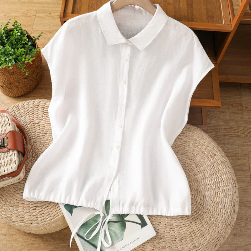 Camicia da donna in cotone a maniche corte con bottoni, tinta unita, estate, motivo Buddha Stones - Bianco - US14, UK/AU18, EU46 (2XL) - image 8