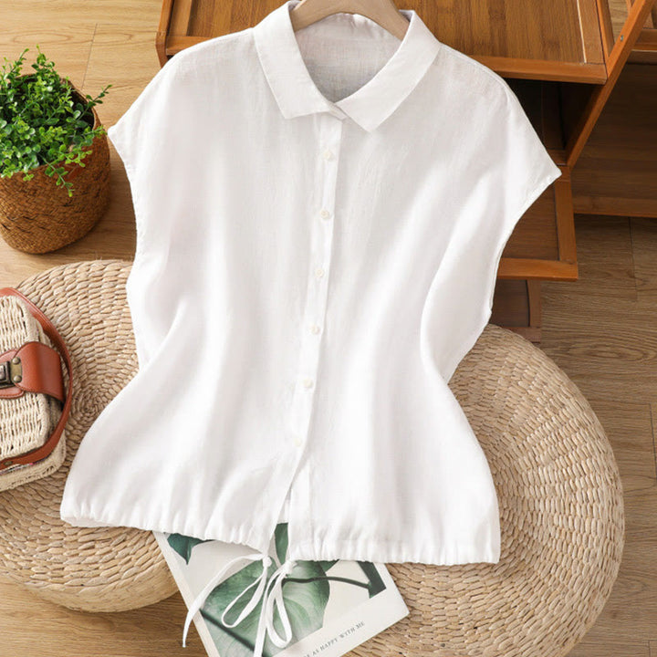 Camicia da donna in cotone a maniche corte con bottoni, tinta unita, estate, motivo Buddha Stones - Bianco - US14, UK/AU18, EU46 (2XL) - image 8