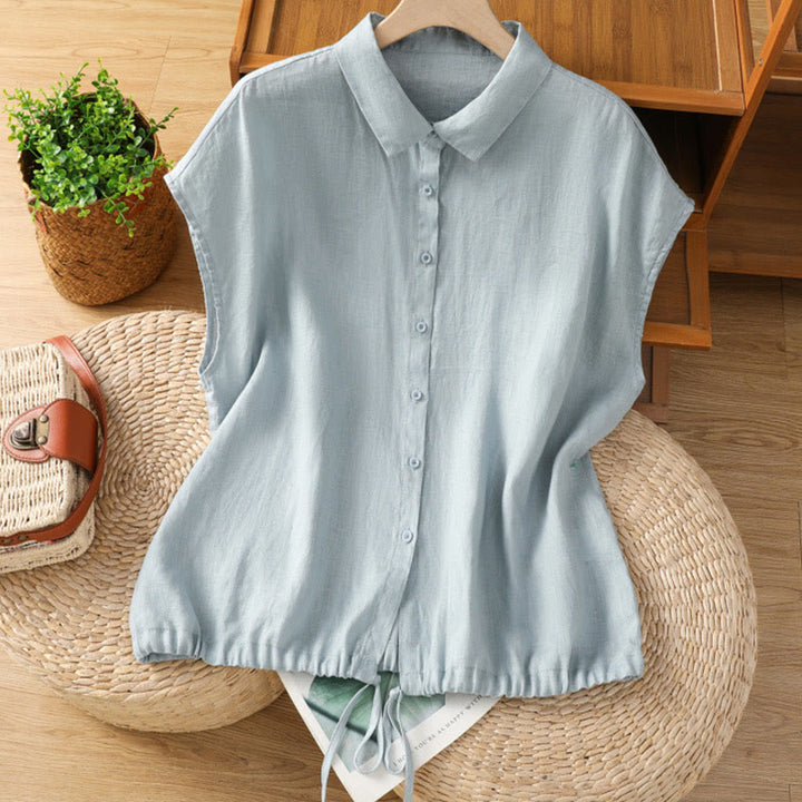 Camicia da donna in cotone a maniche corte con bottoni, tinta unita, estate, motivo Buddha Stones - Azzurro chiaro - US14, UK/AU18, EU46 (2XL) - image 0