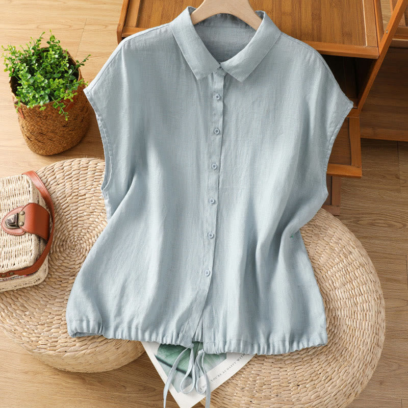 Camicia da donna estiva a maniche corte con bottoni e stampa Buddha Stones. - Azzurro chiaro - US14, UK/AU18, EU46 (2XL) - image 0