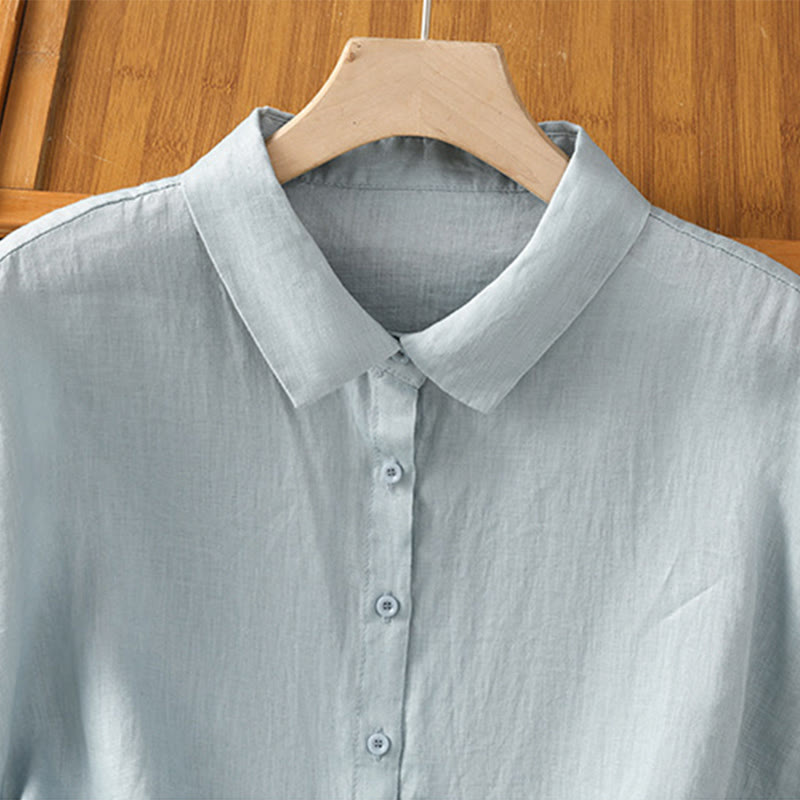 Camicia da donna estiva a maniche corte con bottoni e stampa Buddha Stones. - image 4