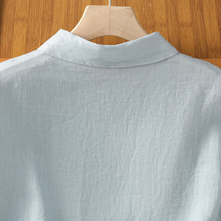 Camicia da donna estiva a maniche corte con bottoni e stampa Buddha Stones. - image 5