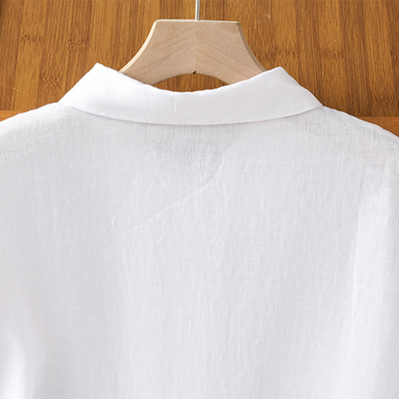 Camicia da donna estiva a maniche corte con bottoni e stampa Buddha Stones. - image 11