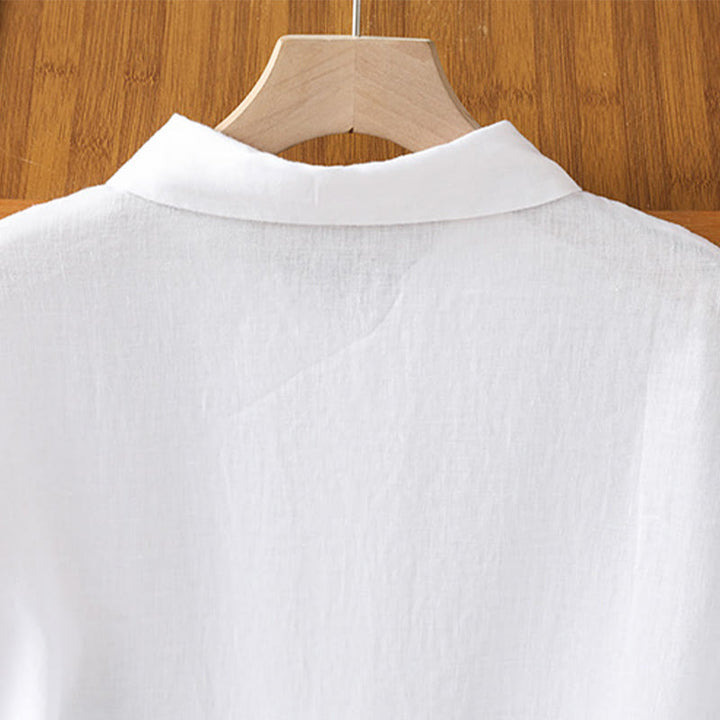 Camicia da donna estiva a maniche corte con bottoni e stampa Buddha Stones. - image 11