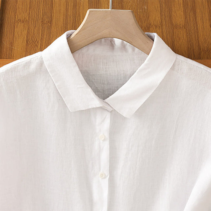 Camicia da donna estiva a maniche corte con bottoni e stampa Buddha Stones. - image 10