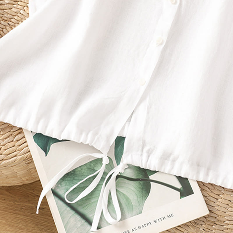 Camicia da donna estiva a maniche corte con bottoni e stampa Buddha Stones. - image 13