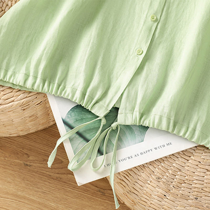 Camicia da donna in cotone a maniche corte con bottoni, tinta unita, estate, motivo Buddha Stones - image 20