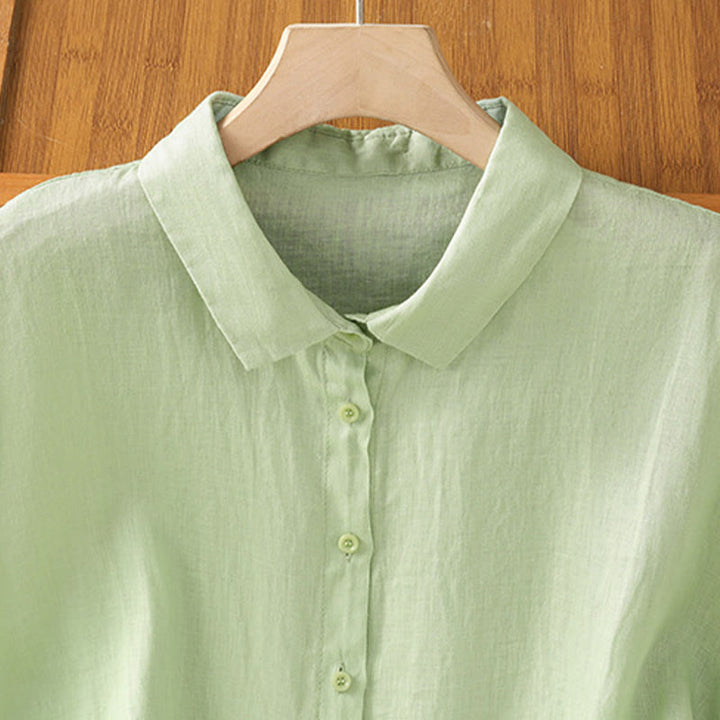 Camicia da donna estiva a maniche corte con bottoni e stampa Buddha Stones. - image 17