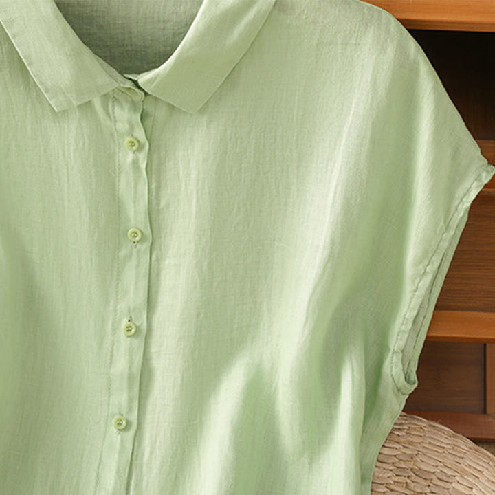 Camicia da donna estiva a maniche corte con bottoni e stampa Buddha Stones. - image 18