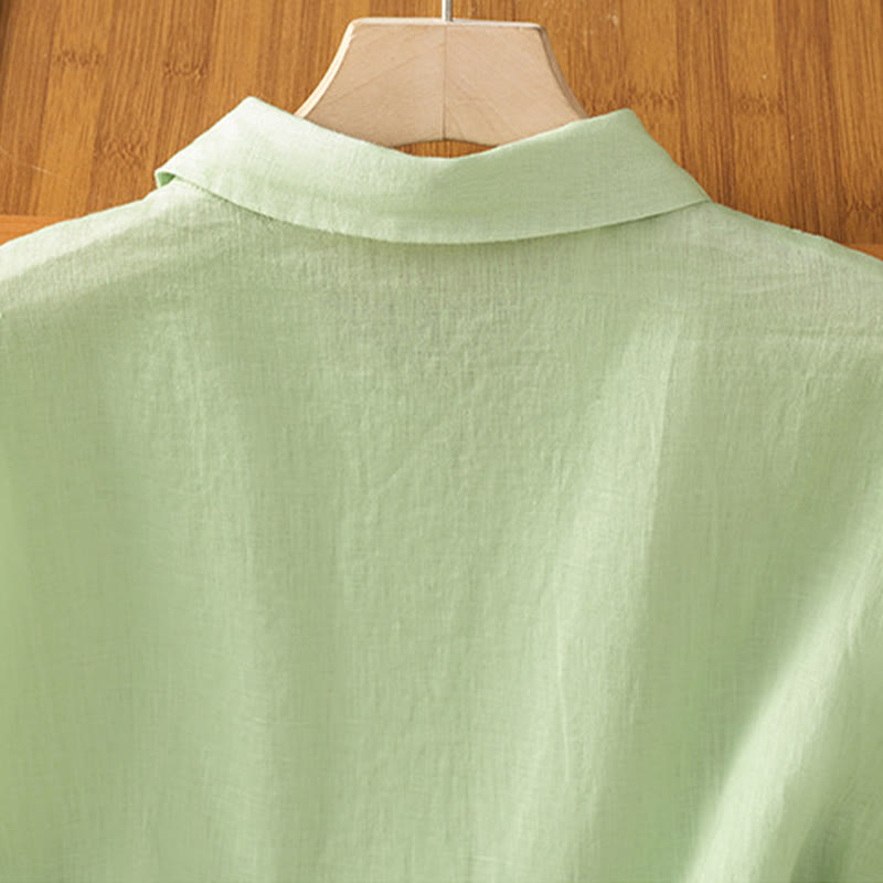 Camicia da donna estiva a maniche corte con bottoni e stampa Buddha Stones. - image 19