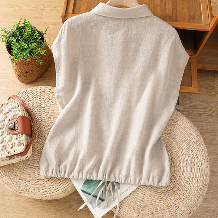 Camicia da donna estiva a maniche corte con bottoni e stampa Buddha Stones. - image 24