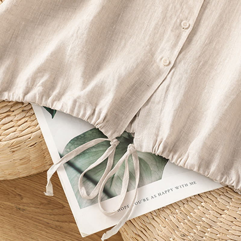 Camicia da donna in cotone a maniche corte con bottoni, tinta unita, estate, motivo Buddha Stones - image 28