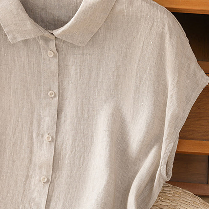 Camicia da donna in cotone a maniche corte con bottoni, tinta unita, estate, motivo Buddha Stones - image 27