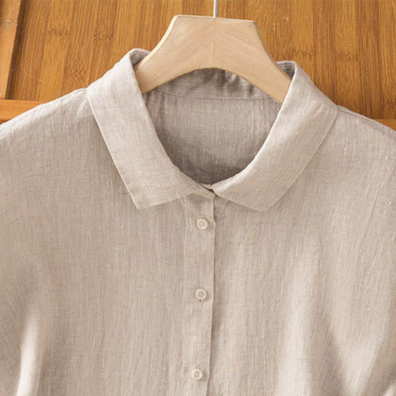 Camicia da donna in cotone a maniche corte con bottoni, tinta unita, estate, motivo Buddha Stones - image 25