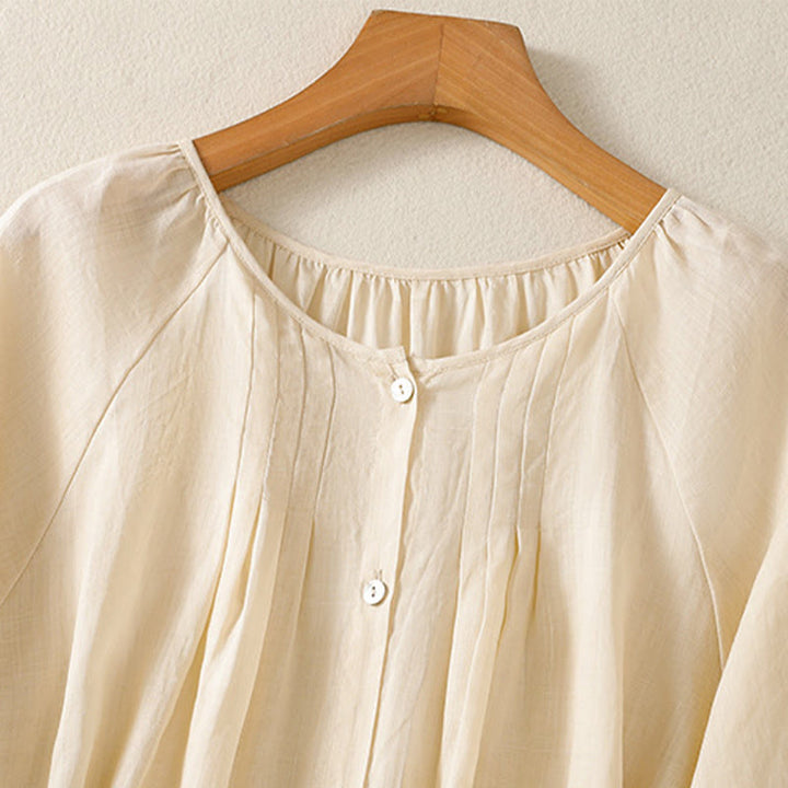 Buddha Stones Camicia da donna in cotone con maniche a tre quarti e scollo rotondo con bottoni semplici - image 17