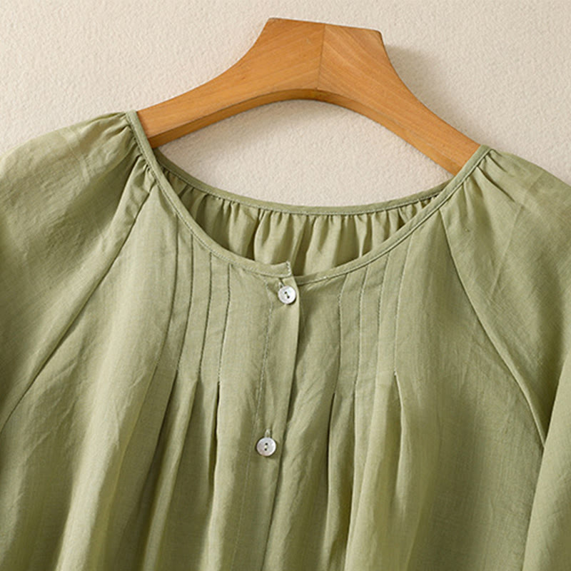 Buddha Stones Camicia da donna in cotone con maniche a tre quarti e scollo rotondo con bottoni semplici - image 6