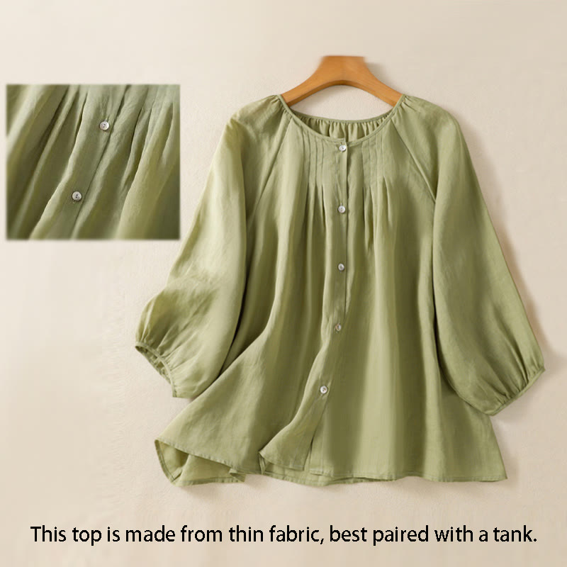 Buddha Stones Camicia da donna in cotone con maniche a tre quarti e scollo rotondo con bottoni semplici - image 4