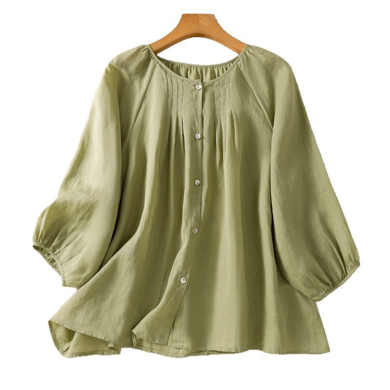 Buddha Stones Camicia da donna in cotone con maniche a tre quarti e scollo rotondo con bottoni semplici - image 11