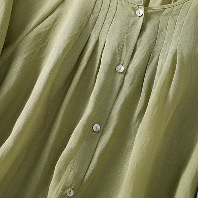 Buddha Stones Camicia da donna in cotone con maniche a tre quarti e scollo rotondo con bottoni semplici - image 8