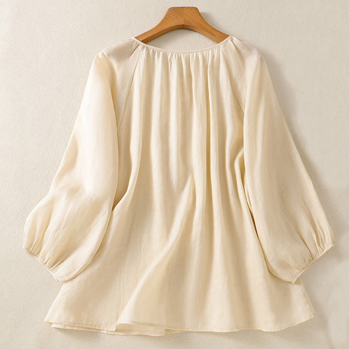 Buddha Stones Camicia da donna in cotone con maniche a tre quarti e scollo rotondo con bottoni semplici - image 13