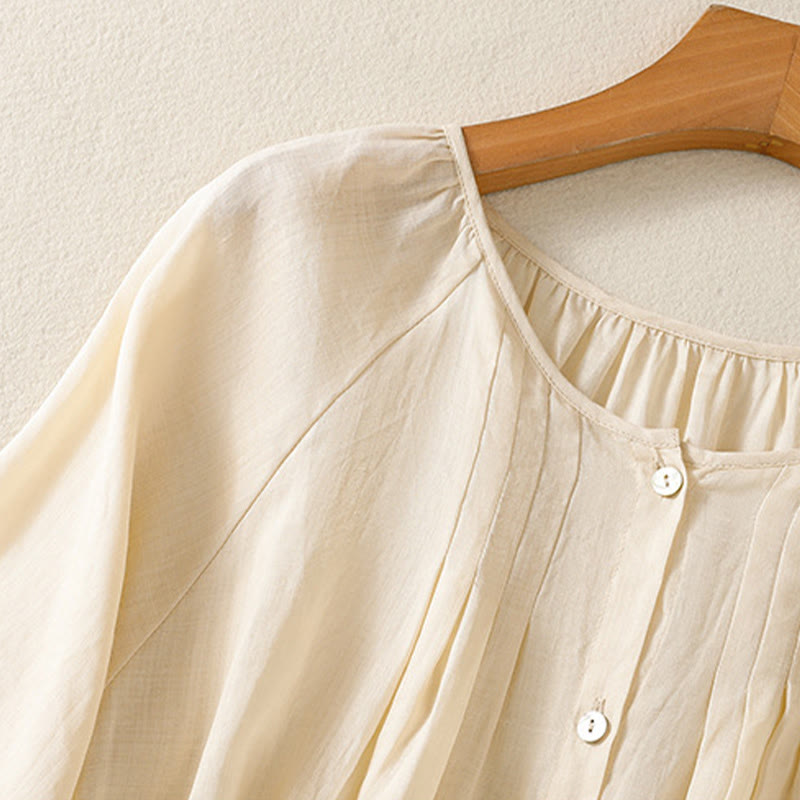 Buddha Stones Camicia da donna in cotone con maniche a tre quarti e scollo rotondo con bottoni semplici - image 14