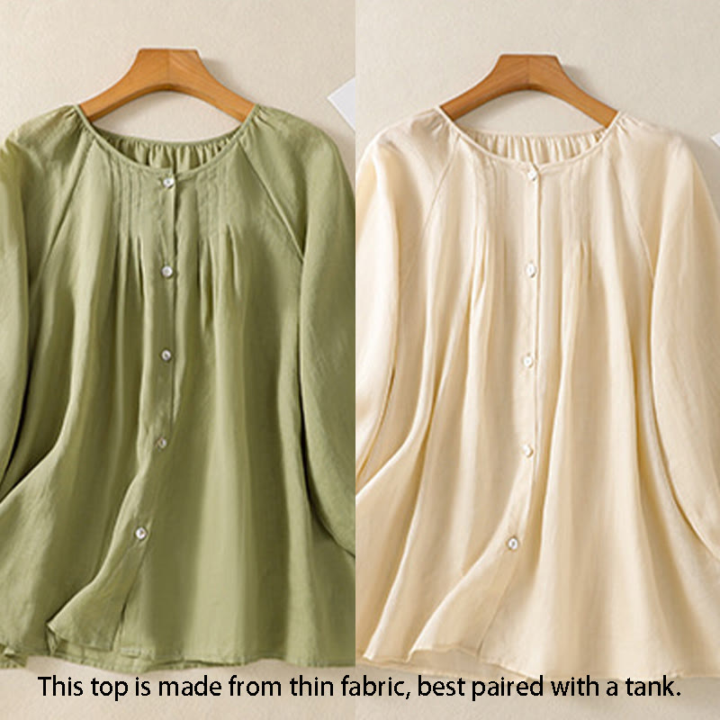 Buddha Stones Camicia da donna in cotone con maniche a tre quarti e scollo rotondo con bottoni semplici - image 24