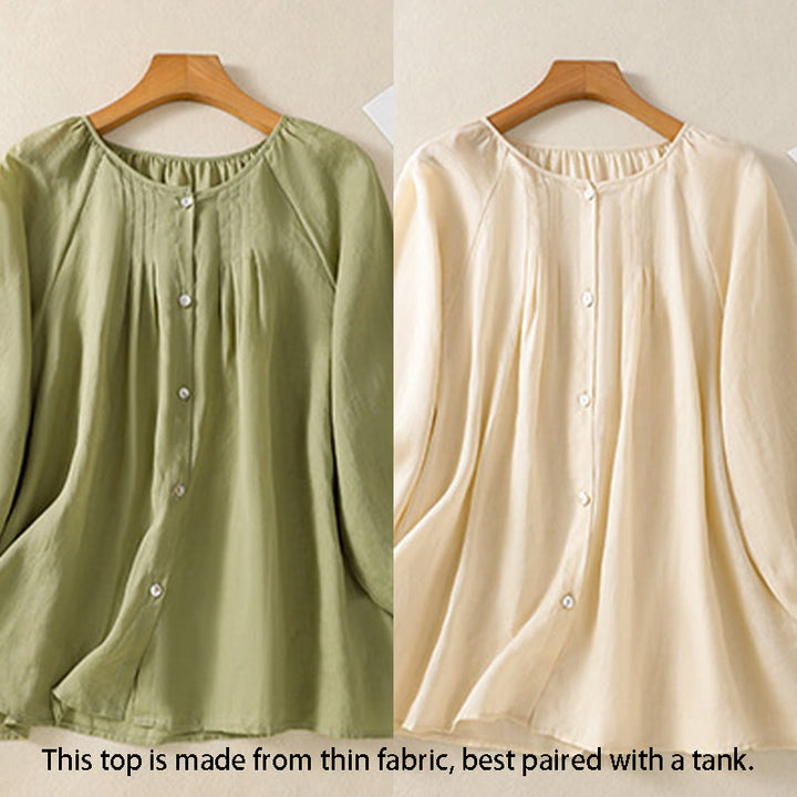 Buddha Stones Camicia da donna in cotone con maniche a tre quarti e scollo rotondo con bottoni semplici - image 24