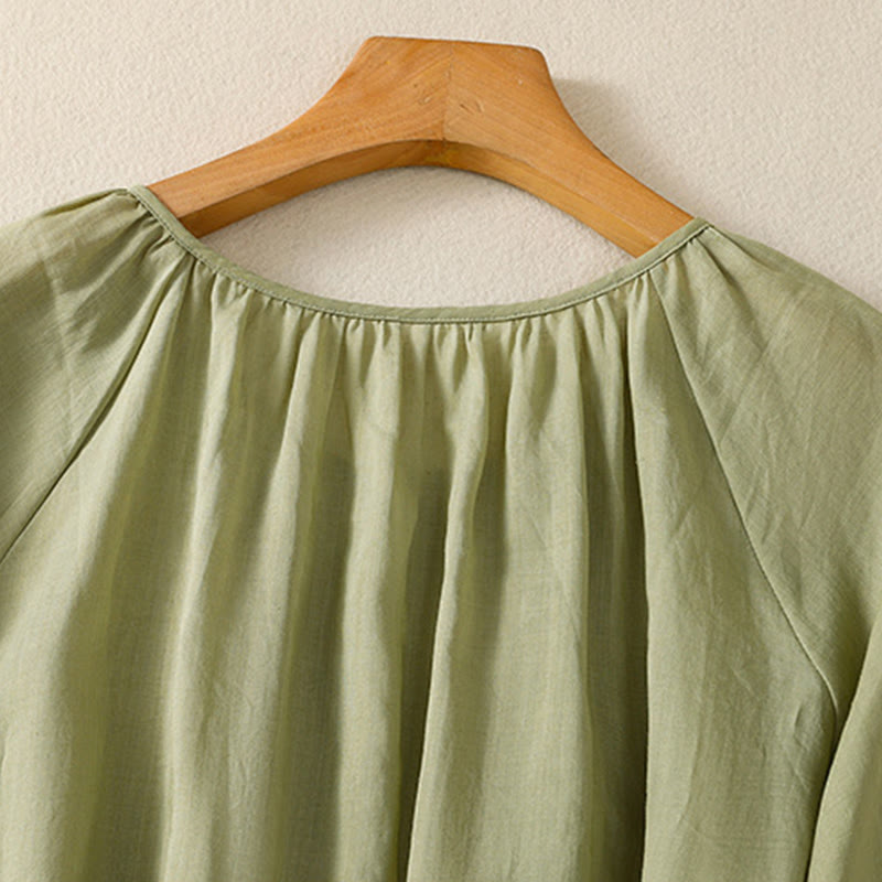 Buddha Stones Camicia da donna in cotone con maniche a tre quarti e scollo rotondo con bottoni semplici - image 7