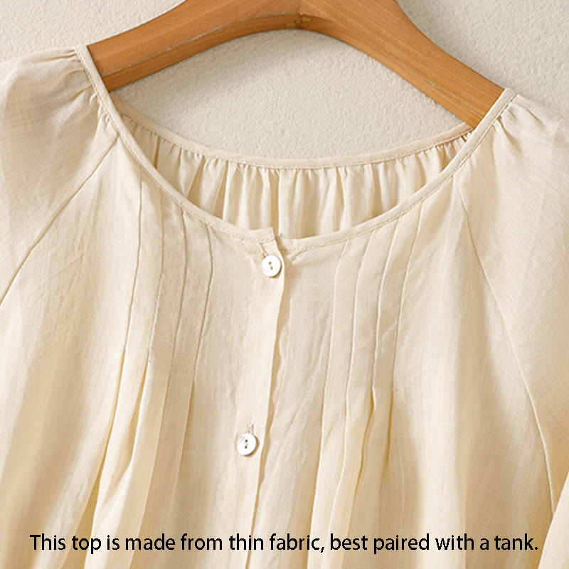 Buddha Stones Camicia da donna in cotone con maniche a tre quarti e scollo rotondo con bottoni semplici - image 15