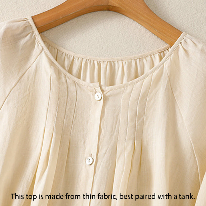 Buddha Stones Camicia da donna in cotone con maniche a tre quarti e scollo rotondo con bottoni semplici - image 15