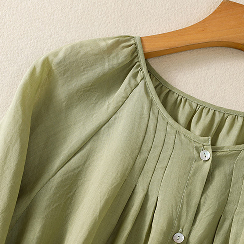 Buddha Stones Camicia da donna in cotone con maniche a tre quarti e scollo rotondo con bottoni semplici - image 5