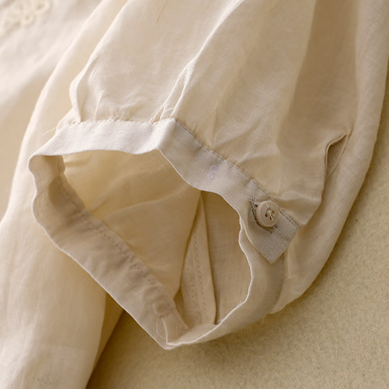 Buddha Stones Camicia da donna in cotone con scollo rotondo, maniche corte, bottoni e ricamo a linea - image 8