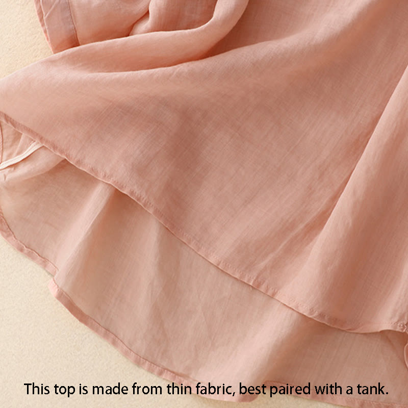 Buddha Stones Camicia da donna in cotone con scollo rotondo, maniche corte, bottoni e ricamo a linea - image 16