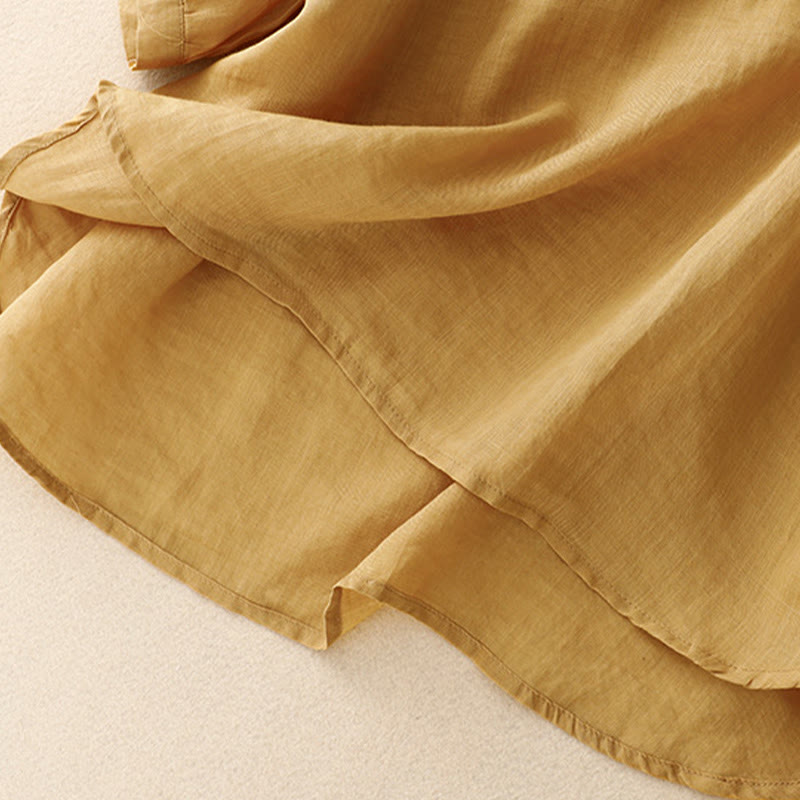 Buddha Stones Camicia da donna in cotone con scollo rotondo, maniche corte, bottoni e ricamo a linea - image 23