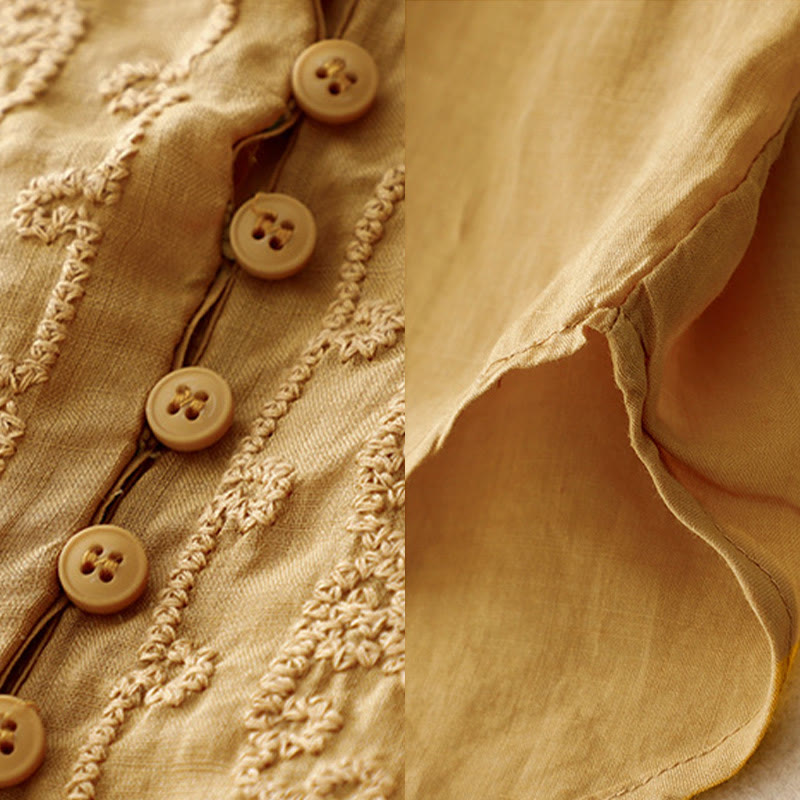 Buddha Stones Camicia da donna in cotone con scollo rotondo, maniche corte, bottoni e ricamo a linea - image 21