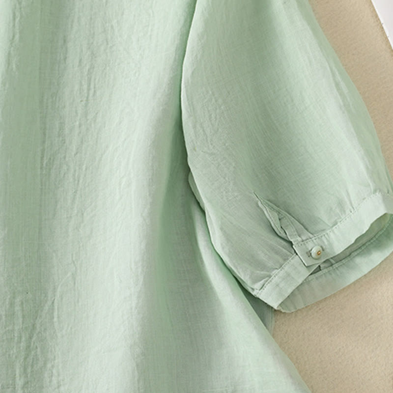 Camicia da donna in cotone a mezza manica con ricamo floreale Buddha Stones e bottoni - image 9