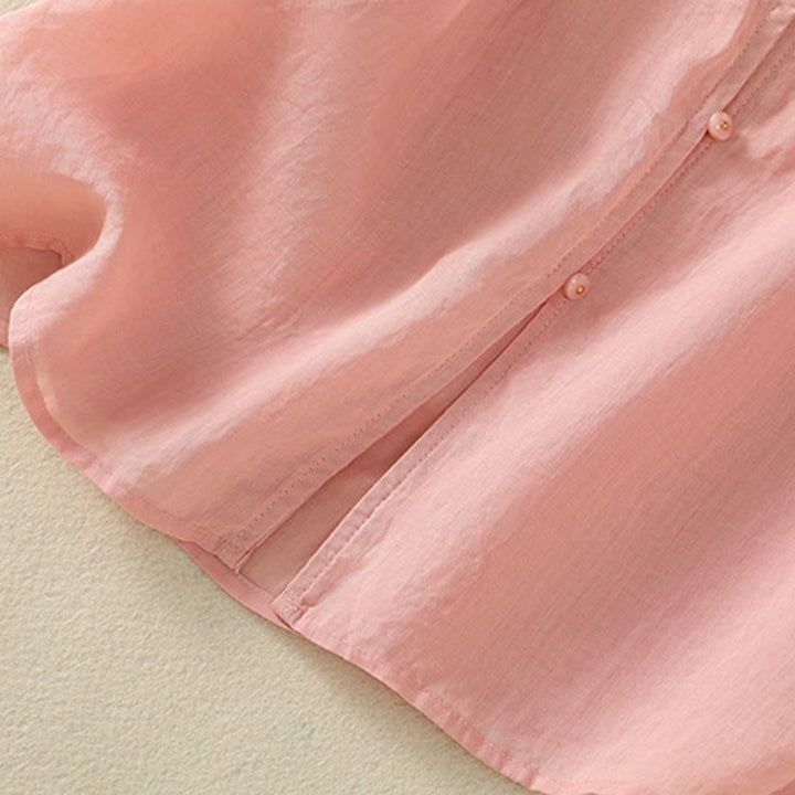 Camicia da donna in cotone a mezza manica con ricamo floreale Buddha Stones e bottoni - image 21