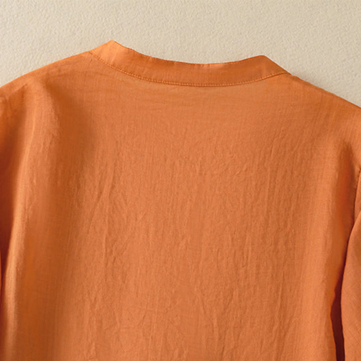 Camicia da donna in cotone a mezza manica con ricamo floreale Buddha Stones e bottoni - image 28