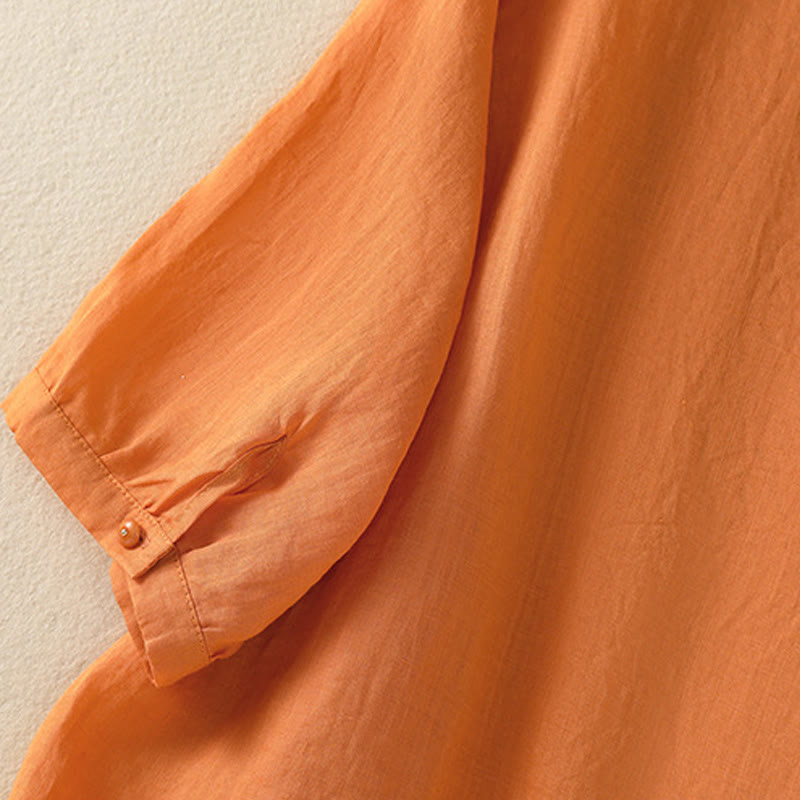 Camicia da donna in cotone a mezza manica con ricamo floreale Buddha Stones e bottoni - image 29