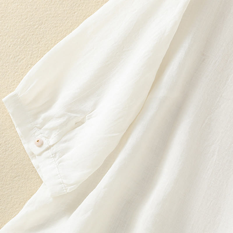 Camicia da donna in cotone a mezza manica con ricamo floreale Buddha Stones e bottoni - image 38